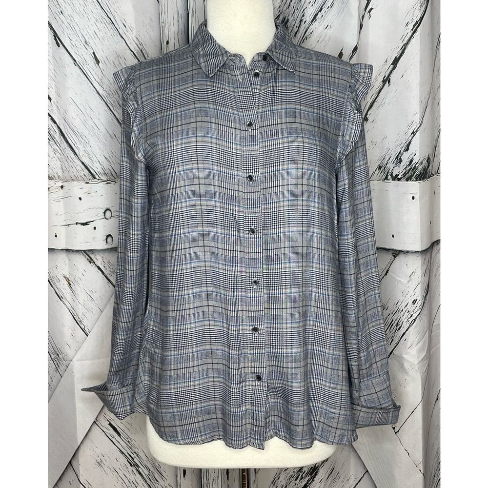 Treasure & Bond Button Down Shirt Plaid Ruffle XS